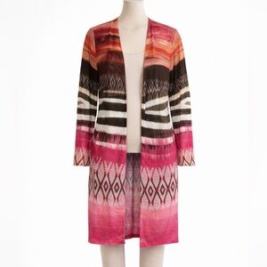 Chico’s Multicolor Striped Duster Cardigan  Boho Long Open Front Lightweight